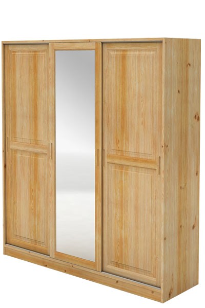 Bradop Skříň s posuvnými dveřmi, třídvéřová + zrcadlo, smrk B724