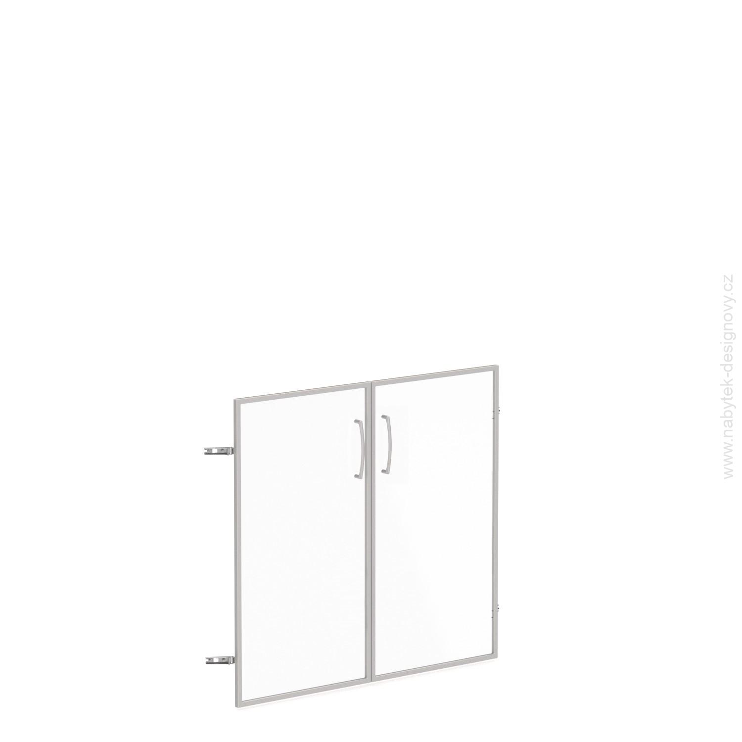 Skleněné dveře v AL rámu, výška 33,7cm, šířka 78,6/118,6cm